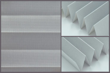 Tkanina plisowana Allegro Pearl 10459 w kolorze jasnoszarym – materiał do zasłon okiennych z eleganckim połyskiem.