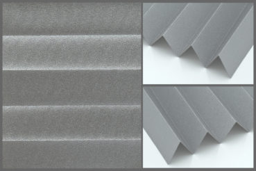 Tkanina Crepe Metalic P-308 w kolorze jasnoszarym- nowoczesna tkanina do plis o wysokiej przezierności