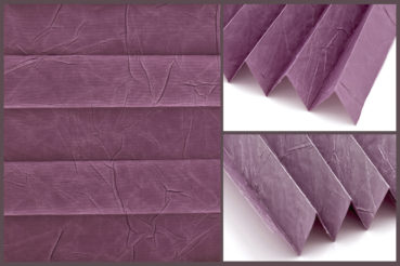 Tkanina Crush Pearl 7011 w kolorze fioletowym o elegancko pomarszczonej fakturze, przepuszczająca światło	