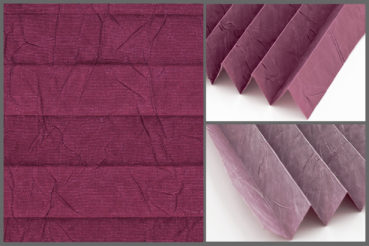 Tkanina Crush Pearl 7550 w kolorze wiśniowym o elegancko pomarszczonej fakturze, przepuszczająca światło