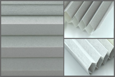 Tkanina plisowana Disco 8162 w kolorze jasnoszarym – materiał do zasłon okiennych o strukturze plastra miodu.