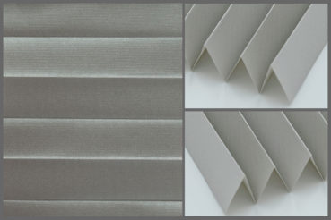 Tkanina plisowana Metallic 7353 z zaciemniającą strukturą w kolorze metalicznym i srebrzystym tyłem odbijającym promienie słoneczne	