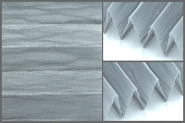 Tkanina plisowana Onda 10430 z nietypowym wzorem i przepuszczającą światło strukturą w kolorze szarym.	