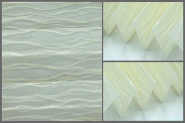 Tkanina plisowana Onda 10431 z nietypowym wzorem i przepuszczającą światło strukturą w kolorze żółtym.