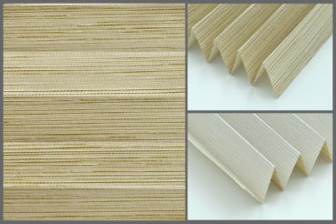 Tkanina plisowana Porto Pearl 7779 o półprzepuszczającej strukturze i słomkowanej fakturze w kolorze piaskowym