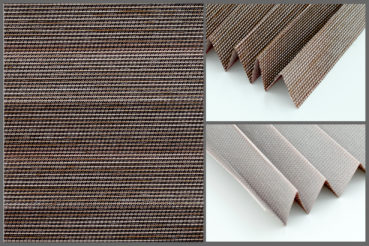 Tkanina plisowana Porto Pearl 7826 o półprzepuszczającej strukturze i słomkowanej fakturze w kolorze brązowym