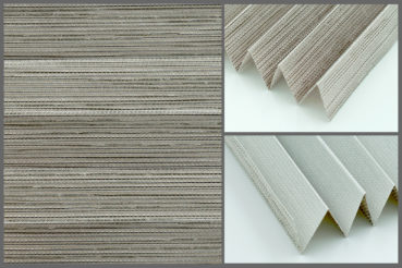 Tkanina plisowana Porto Pearl 8216 o półprzepuszczającej strukturze i słomkowanej fakturze w kolorze białym	