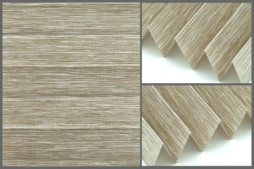 Tkanina plisowana Prato 10752 o delikatnej strukturze i przepuszczająca światło w kolorze piaskowym.	