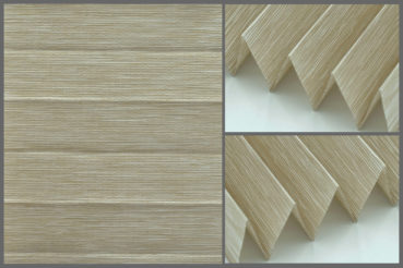 Tkanina plisowana Prato 10753 o delikatnej strukturze i przepuszczająca światło w kolorze piaskowym.	