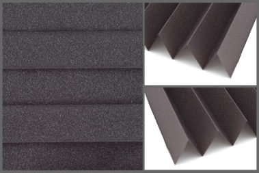 Presto P113 – uniwersalna tkanina plisowana do wnętrz, zapewniająca naturalne oświetlenie w kolorze grafitowym.	