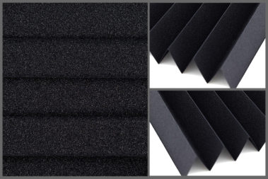 Presto P114 – uniwersalna tkanina plisowana do wnętrz, zapewniająca naturalne oświetlenie w kolorze czarnym.	