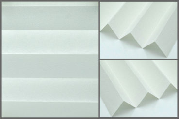 Tkanina plisowana Presto Pearl P202 o subtelnie zaciemniającej strukturze, zachowująca jasność we wnętrzu w kolorze białym