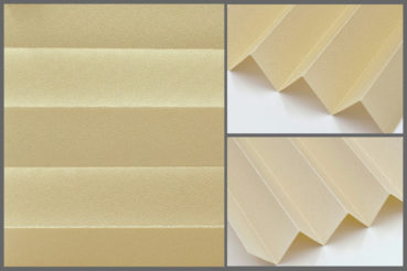 Tkanina plisowana Presto Pearl P203 o subtelnie zaciemniającej strukturze, zachowująca jasność we wnętrzu w kolorze piaskowym