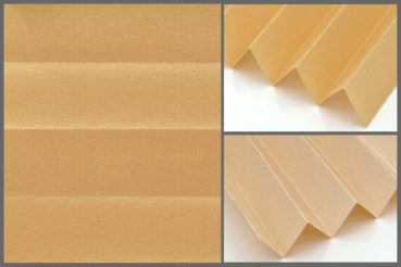 Tkanina plisowana Presto Pearl P205 o subtelnie zaciemniającej strukturze, zachowująca jasność we wnętrzu w kolorze pomarańczowym