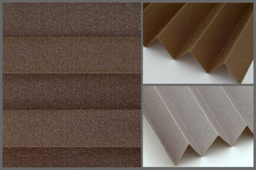 Tkanina plisowana Presto Pearl P207 o subtelnie zaciemniającej strukturze, zachowująca jasność we wnętrzu w kolorze brązowym