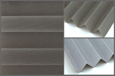 Tkanina plisowana Presto Pearl P212 o subtelnie zaciemniającej strukturze, zachowująca jasność we wnętrzu w kolorze szarym