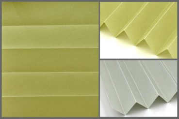 Tkanina plisowana Presto Pearl P215 o subtelnie zaciemniającej strukturze, zachowująca jasność we wnętrzu w kolorze zielonym