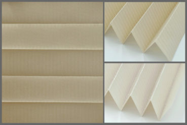 Tkanina plisowana Tosca Pearl 7430 z zaciemniającą strukturą w kolorze piaskowym i srebrzystym tyłem odbijającym promienie słoneczne	