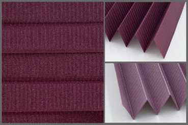 Tkanina plisowana Tosca Pearl 7434 z zaciemniającą strukturą w kolorze bordowym i srebrzystym tyłem odbijającym promienie słoneczne	