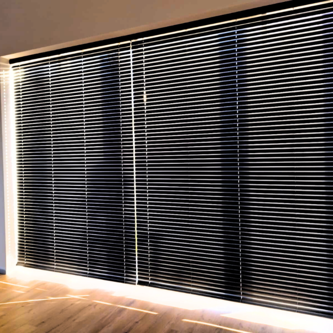 Żaluzje drewniane zamontowane na oknach – realizacja firmy Wojar.